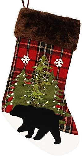 Medias de Navidad de oso de 20 pulgadas, 1 unidad, paquete de 1 unidad, diseño rústico grande de búfalo rojo, a cuadros, negro, oso polar 3D,