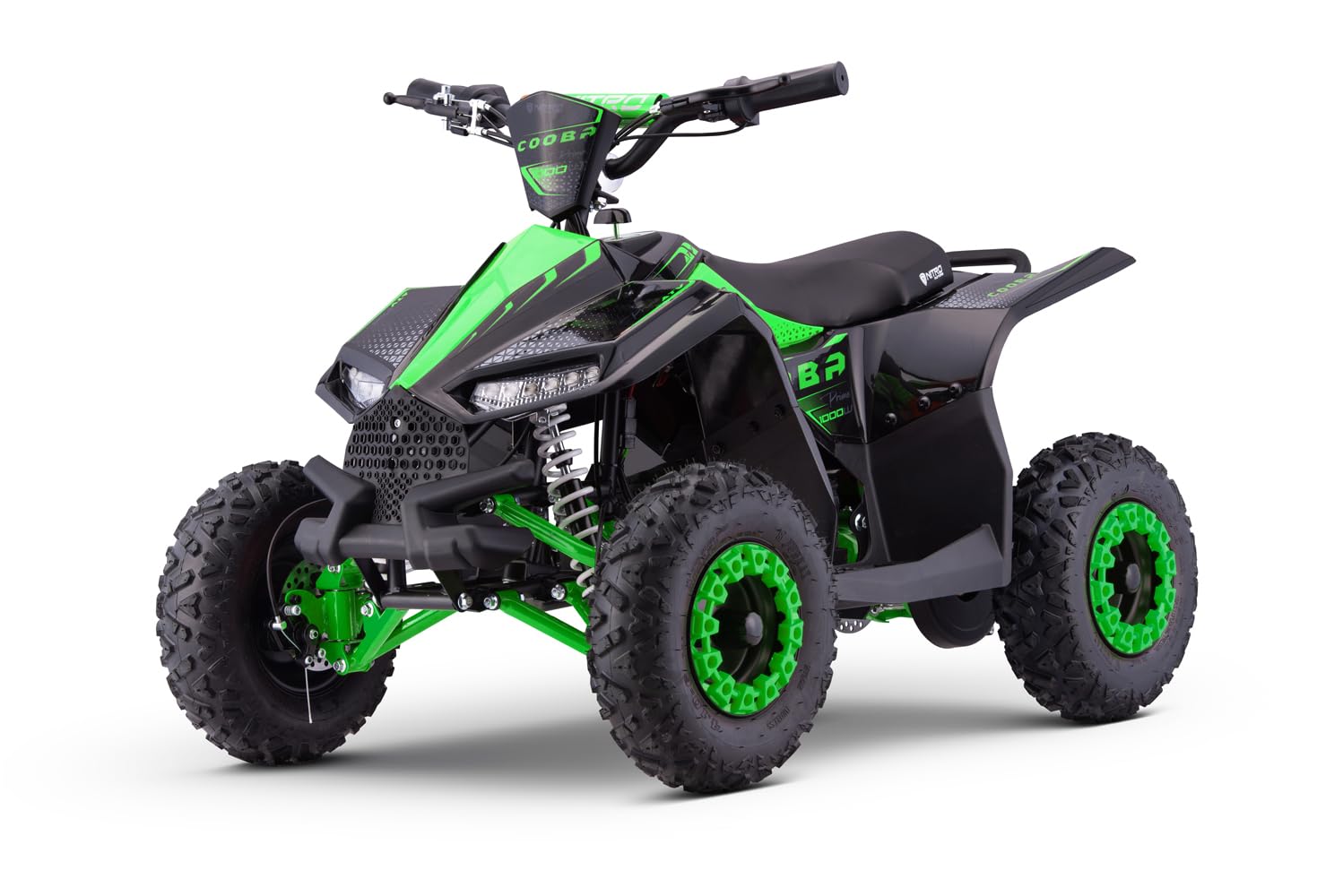 Eco Cooba PRM Midi Kinderquad 1000W 36V 6 Zoll Elektro Quad Vorwärts Rückwärtsgang LCD Display LED Licht 3 Stufen Drossel (Grün)