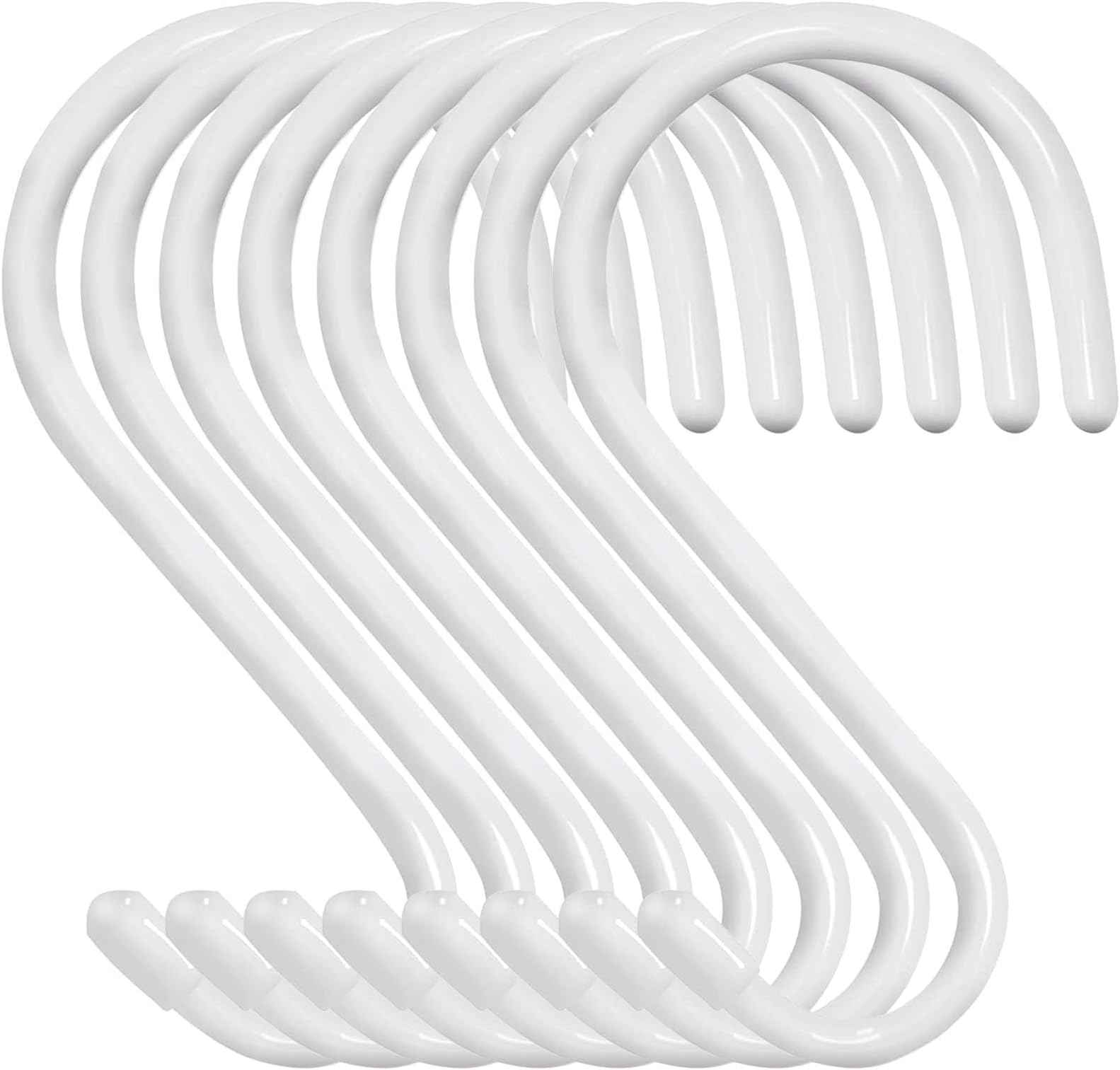 HiGift 8 Pack 6 inch White S Hooks for Hanging, Large Vinyl Coated Metal S Hooks Heavy Duty, Non Slip Rubber Coated Closet Rod Hooks for Hanging Jeans,Plants,Purse,Clothes,Bags,Pans,Pots,Cups,Towels