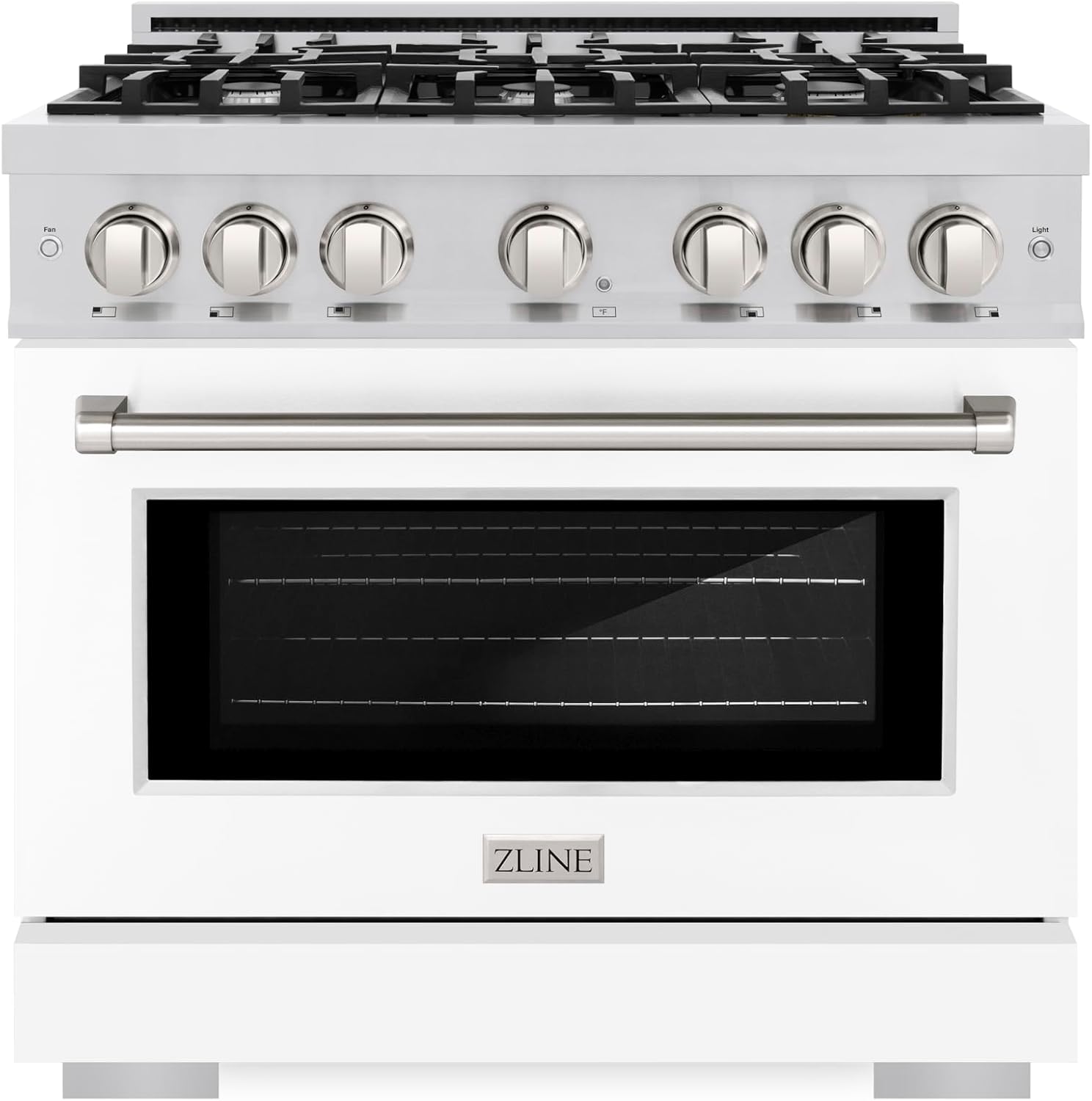 ZLINE 36 in. 5.2 cu. ft. Select Dual Fuel Range with 6 Burner Gas Cooktop and Electric Convection Oven in Stainless Steel with White Matte Door (HDR-WM-36)
