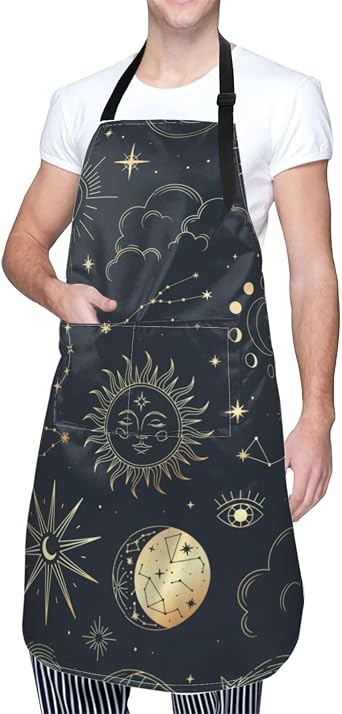 Mexican Flower Waterproof Bib Apron with 2 Pockets, Adjustable Neck Kitchen Chef Apron for Cooking Gardening BBQ