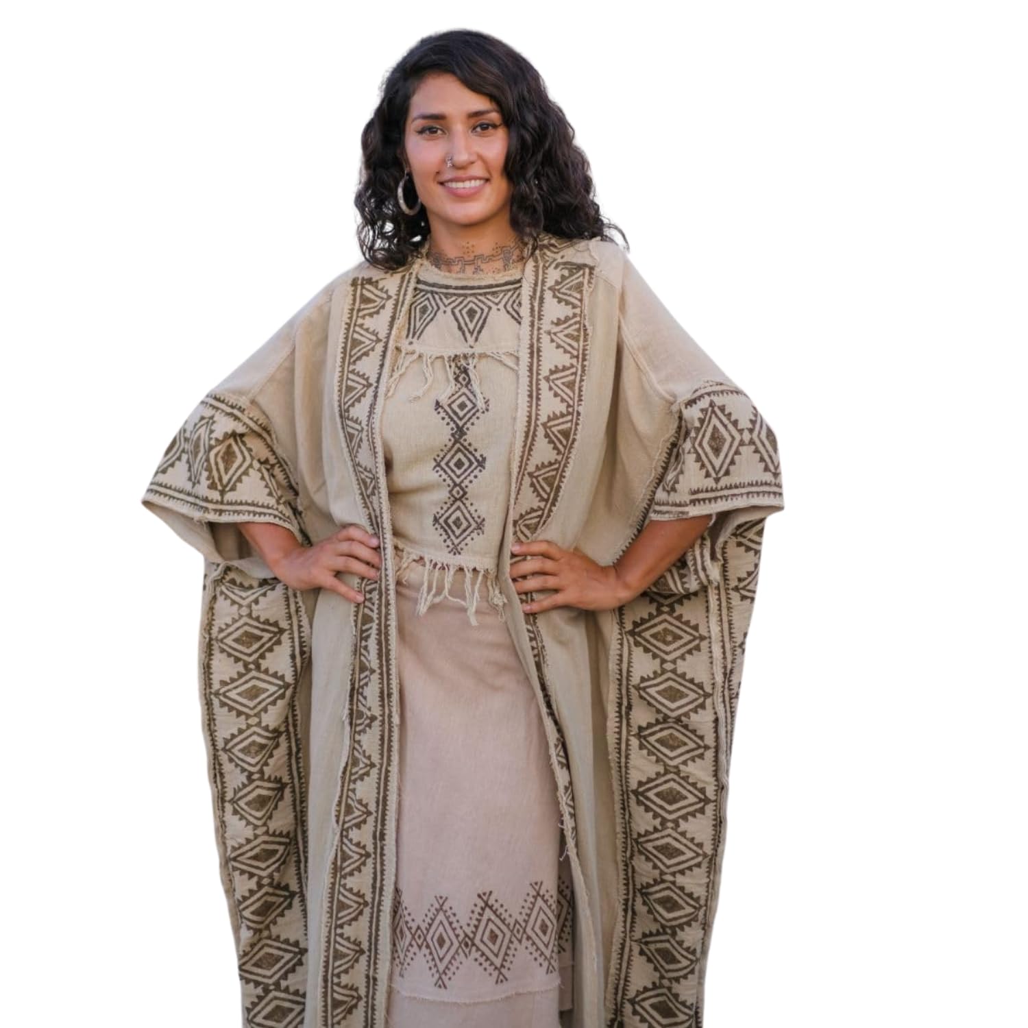 crystalheal; designing the destiny CRYSTALHEAL Mokshit Unisex Kimono – Soft Coco Oosh Cotton Kimono with Block Print Design | Adjustable Fit Boho Shrug in Natural Organic Colors for Beach & Casual Wear-picture-51