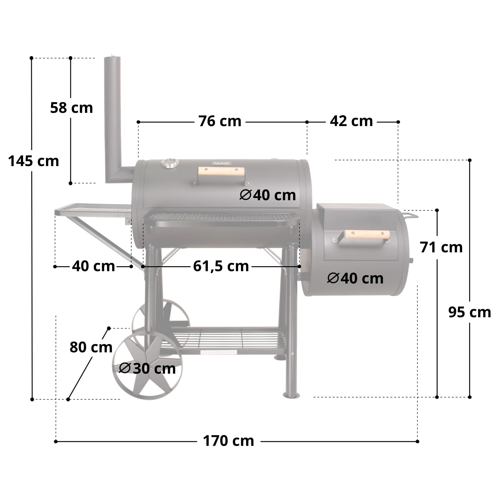 TAINO Yuma XXL 90kg Profi-Smoker massiver Räucherofen Holzkohle schwarz 3,5mm Stahl