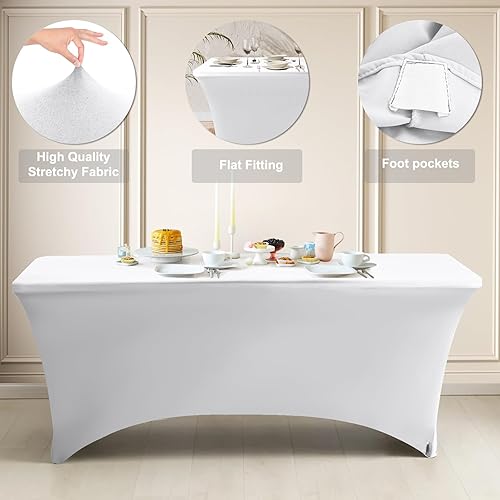 Miniatura 15 de ABCCANOPY Paquete de 2 manteles de elastano negro de 6 pies, elásticos, resistentes a las arrugas, reutilizables, para mesa plegable rectangular