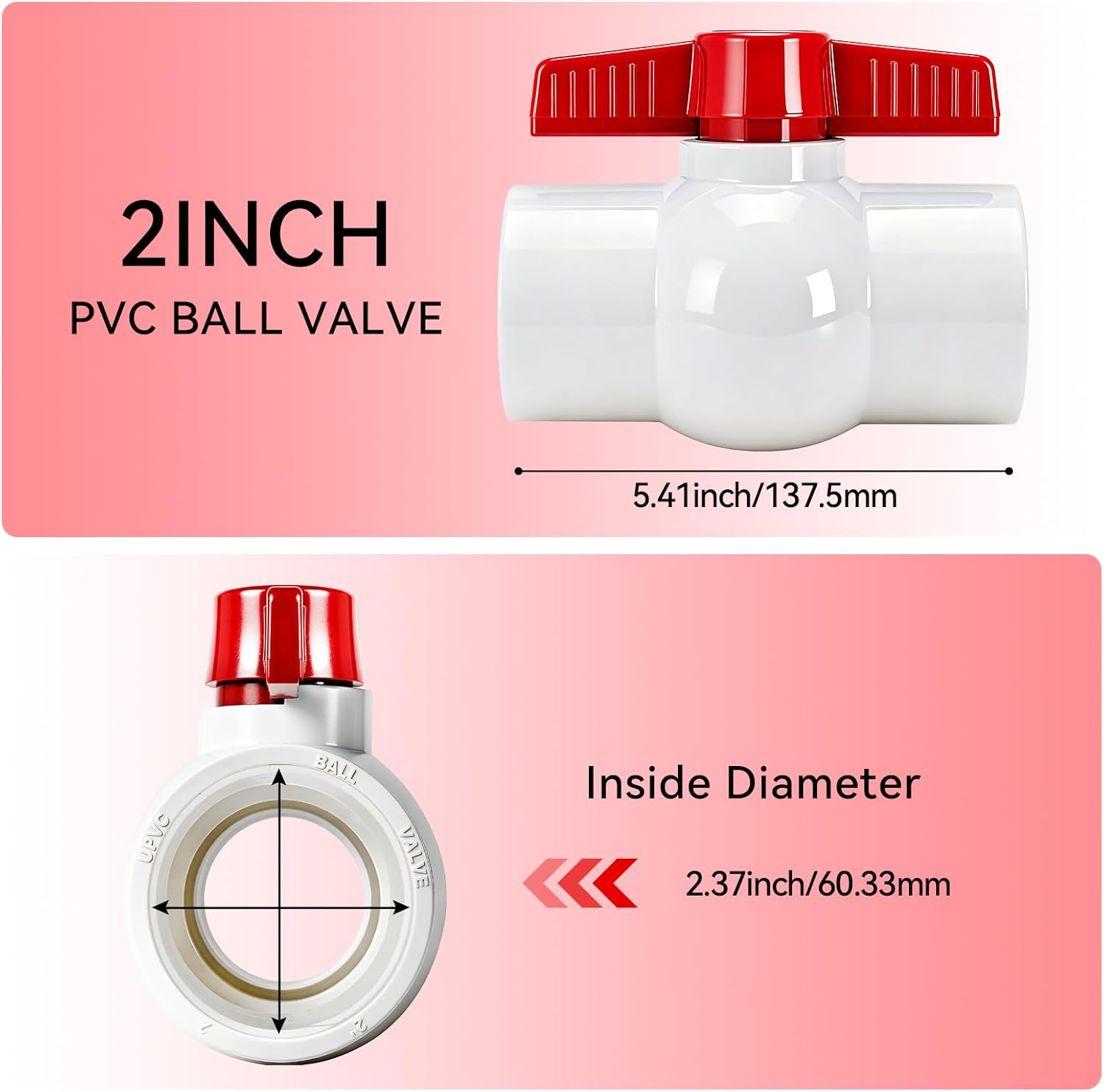 YADIAN 6 Pack PVC Ball Valves 2'' Threaded (NPT), T-handle SCH40 Water Pipe Shut-Off Valve 2inch Plastic Control Valve for Water Project, Swiming Pool, Sewage Pump, Irrigation System, Thread