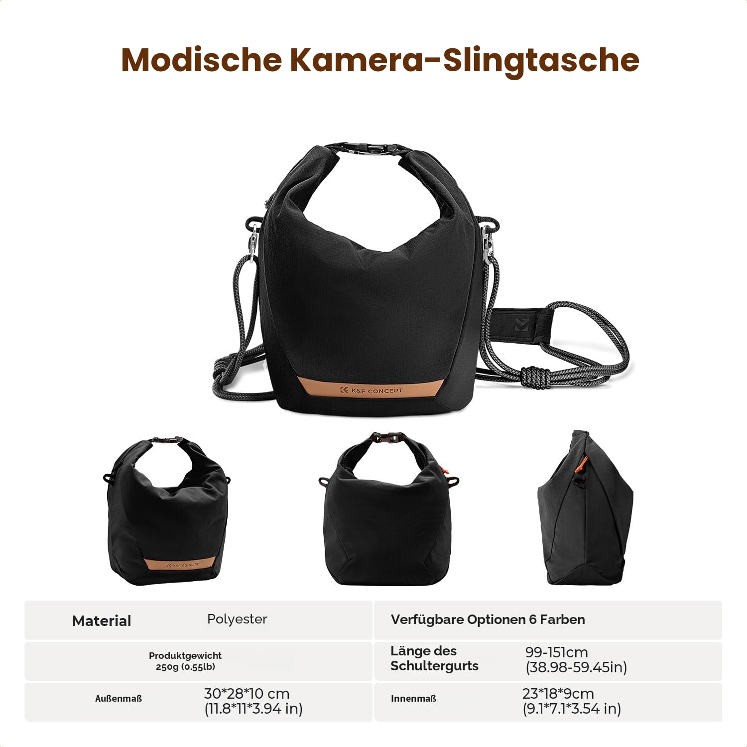 K&F CONCEPT Kameratasche, Modische Umhängetasche, Tragbare Leichte Camera Bag, Geeignet für Kleine Liner Bag mit Spiegellose Kamera, Schwarz
