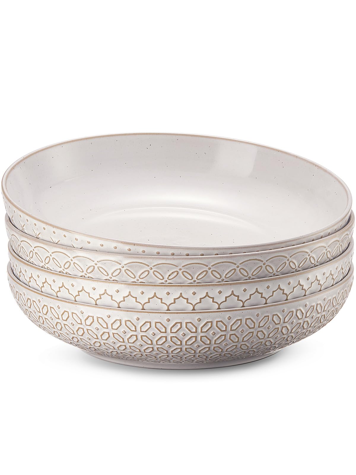 DOWAN Large Pasta Bowls Set of 4, Ø 24.5 cm Salad Bowl, Wide and Deep Dinner Plates, Porcelain Serving Bowls for Pasta, Soup, Salad, Stew, Fruit, Noodle, Microwave & Oven Safe, Vintage White