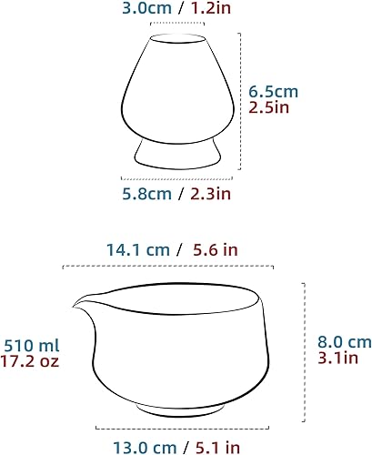 Vista 2 de TEANAGOO Juego de 2 cuencos de matcha con boquilla, juego de cuencos de cerámica de 17.2 onzas líquidas y soporte para batidor, Chawan Matcha azul
