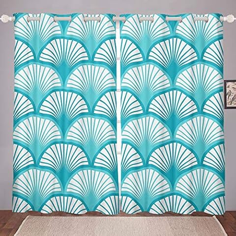 Cortinas geométricas de ventana con escamas de pescado azul Cover