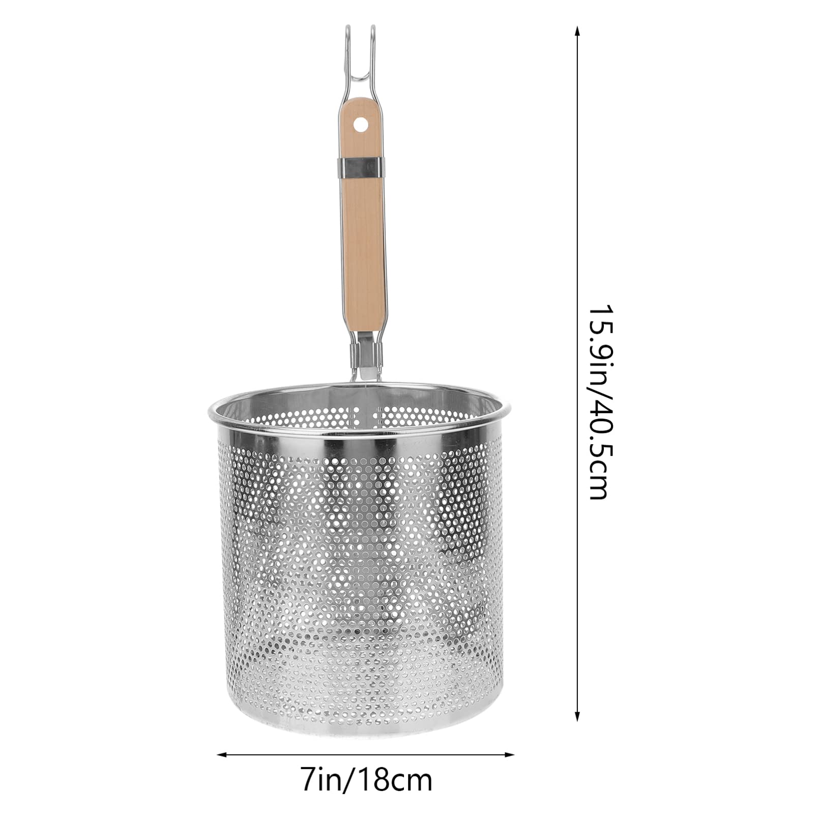 STOBAZA Noodles Strainer Colander Fry Basket Ramen Pasta Basket Stainless Steel Mesh Spider Strainer with Wooden Handle, Fine Mesh Skimmer for Rinsing Straining Boiling Frying