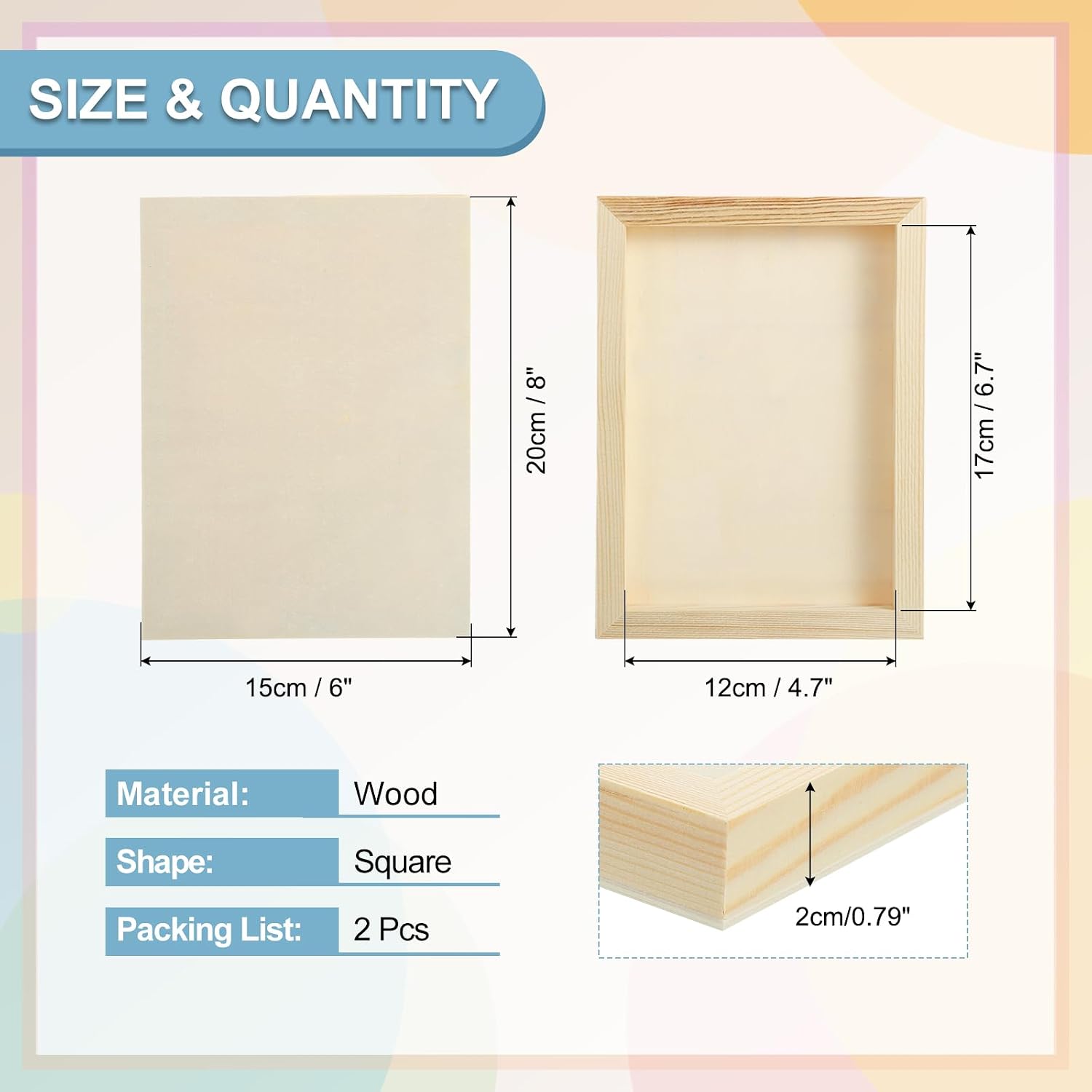 MECCANIXITY 2 Pack Wood Canvas Boards, 6x8 Inch Art Canvases Square Unfinished Wood Panel for Painting, Crafts, DIY Projects, Pouring Art
