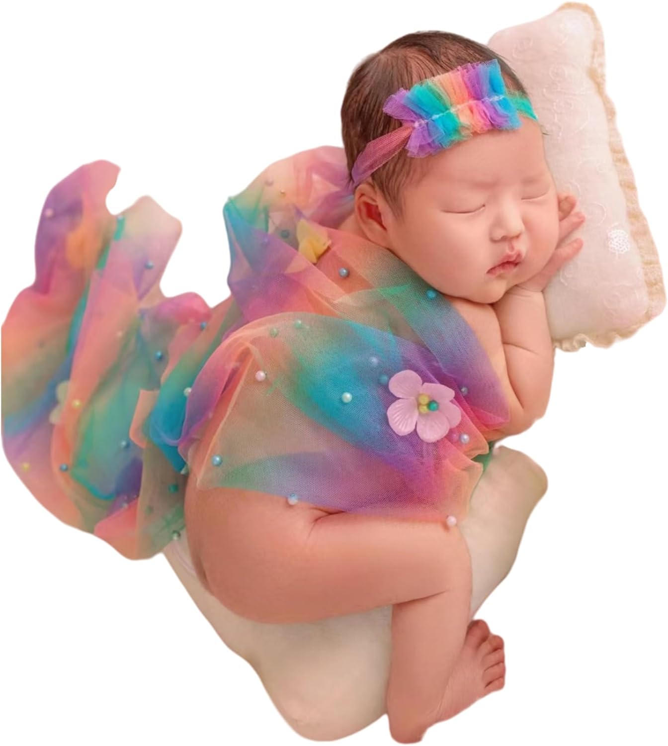 Newborn Photography Props Mat Boy Girls Photo Shoot Costume Handmade Pearl Wrap Blanket Headress Newborn Photography Wrap