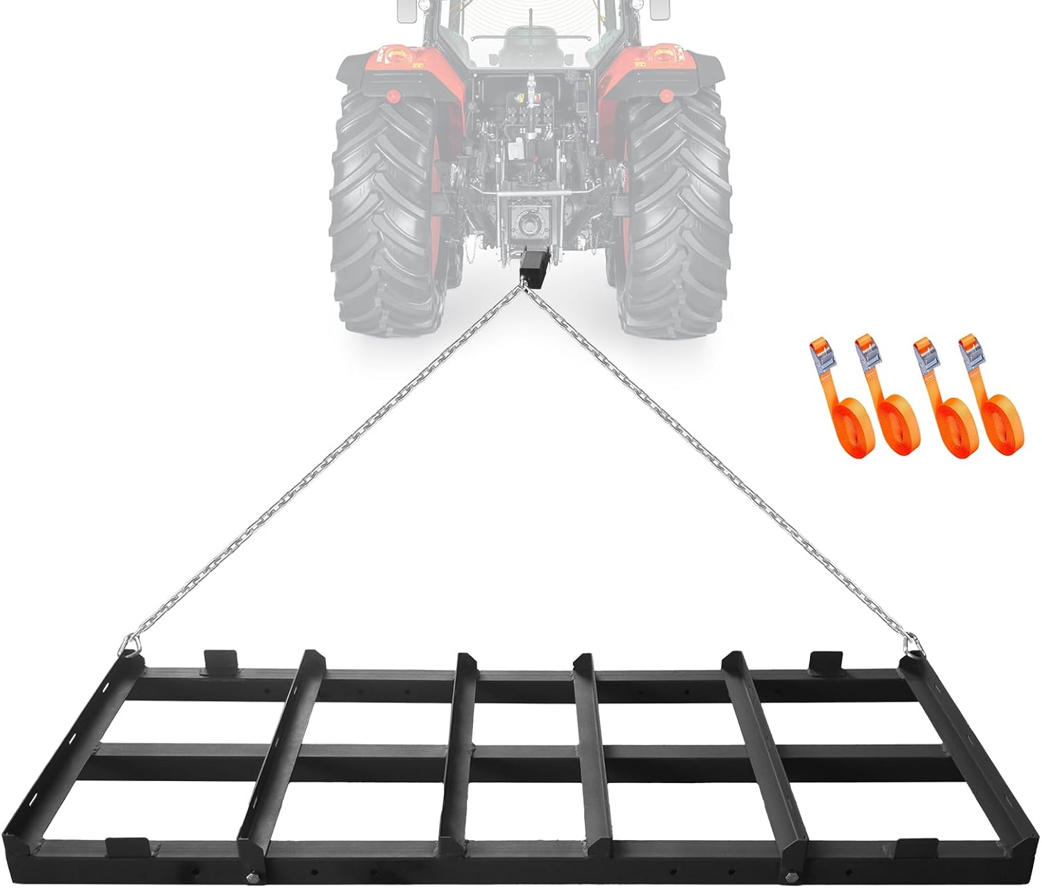 4FT Heavy Duty Drag Harrow for ATV/UTV/Tractor - Adjustable Weight Tow Behind Gravel Rake with Chains, Driveway Leveler & Soil Sand Leveling Tool for Lawn/Pasture