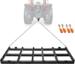 4FT Heavy Duty Drag Harrow for ATV/UTV/Tractor - Adjustable Weight Tow Behind Gravel Rake with Chains, Driveway Leveler & Soil Sand Leveling Tool for Lawn/Pasture