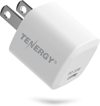 Tenergy USB-C Charger with PD 20W, Fast Charging iPhone 12/12 Mini / 12 Pro Max / 11, Galaxy, Pixel 4/3, iPad Pro Cable not Included