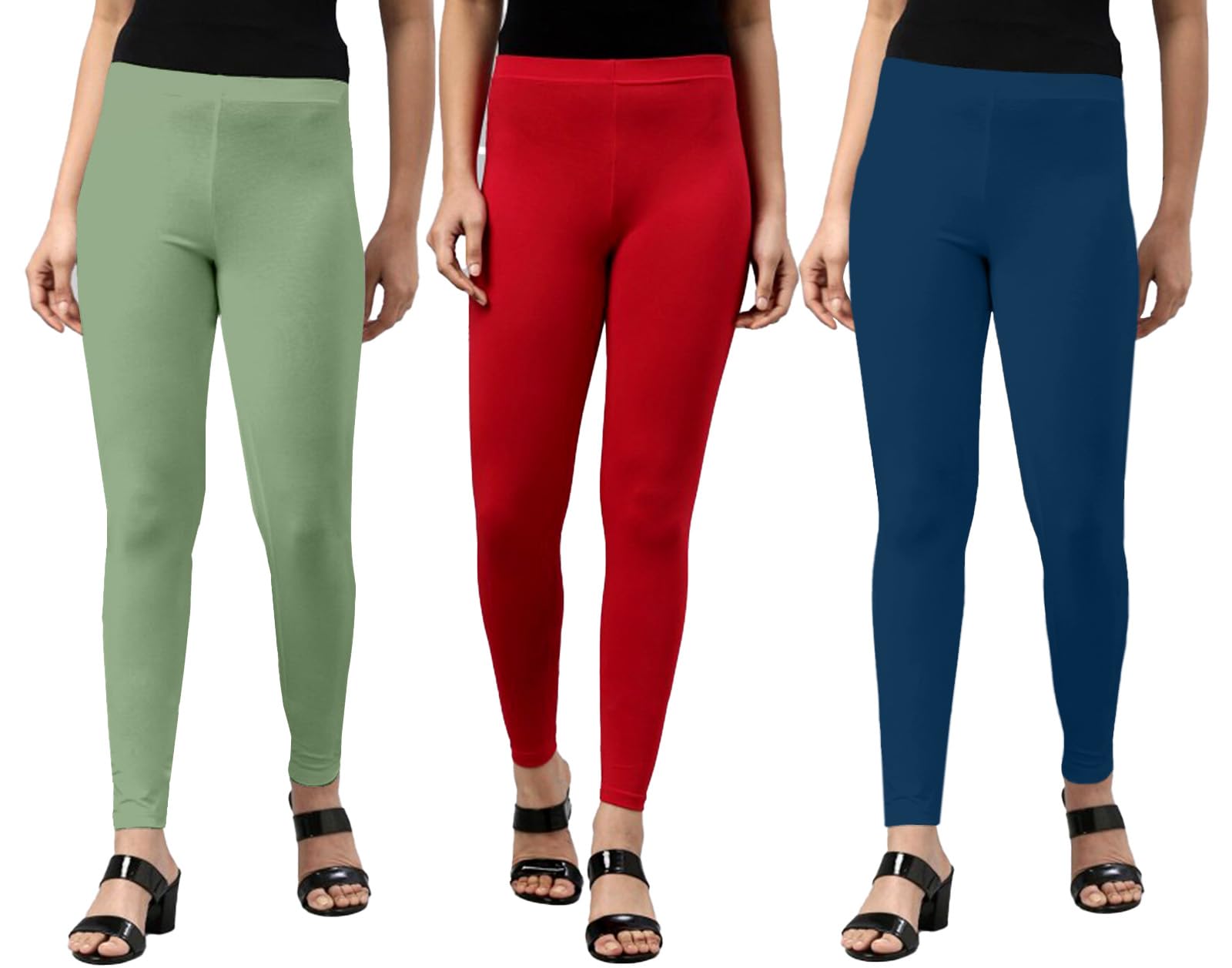 Cotton Lycra Skinny Fit Ankle Length Elasticated Closure Leggings Combo for Women (Pack of 3) (Sizes: S to 2XL)-image-5