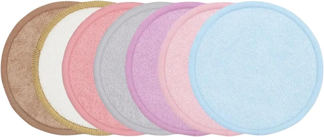 Reusable Makeup Remover Pads – 7PCS Bamboo Cotton Rounds for Face – Washable, Soft Eco-Friendly Makeup Removal Pads for All Skin Types – Reusable Facial Cleansing Wipes for Daily Skincare
