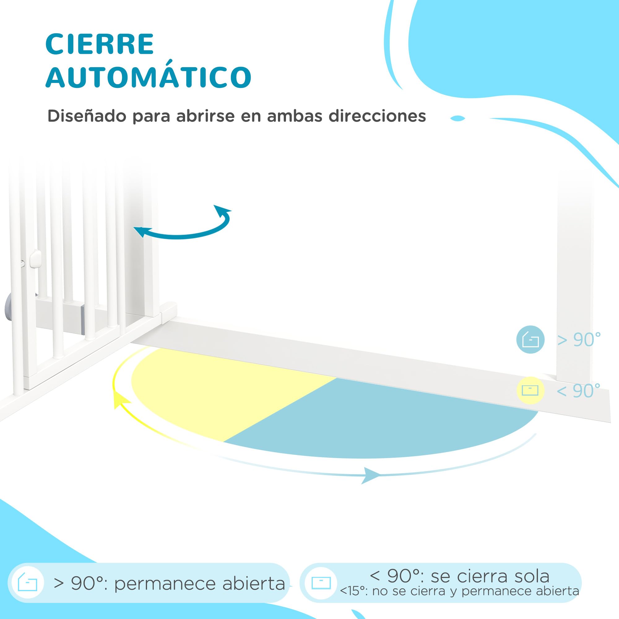 PawHut Barrera de Seguridad para Perros con 1 Puerta Pequeña 74-101x104,1 cm Barrera para Mascotas Extensible con Cierre Automático y Sistema de Doble Bloqueo para Puerta Pasillo Escalera Blanco