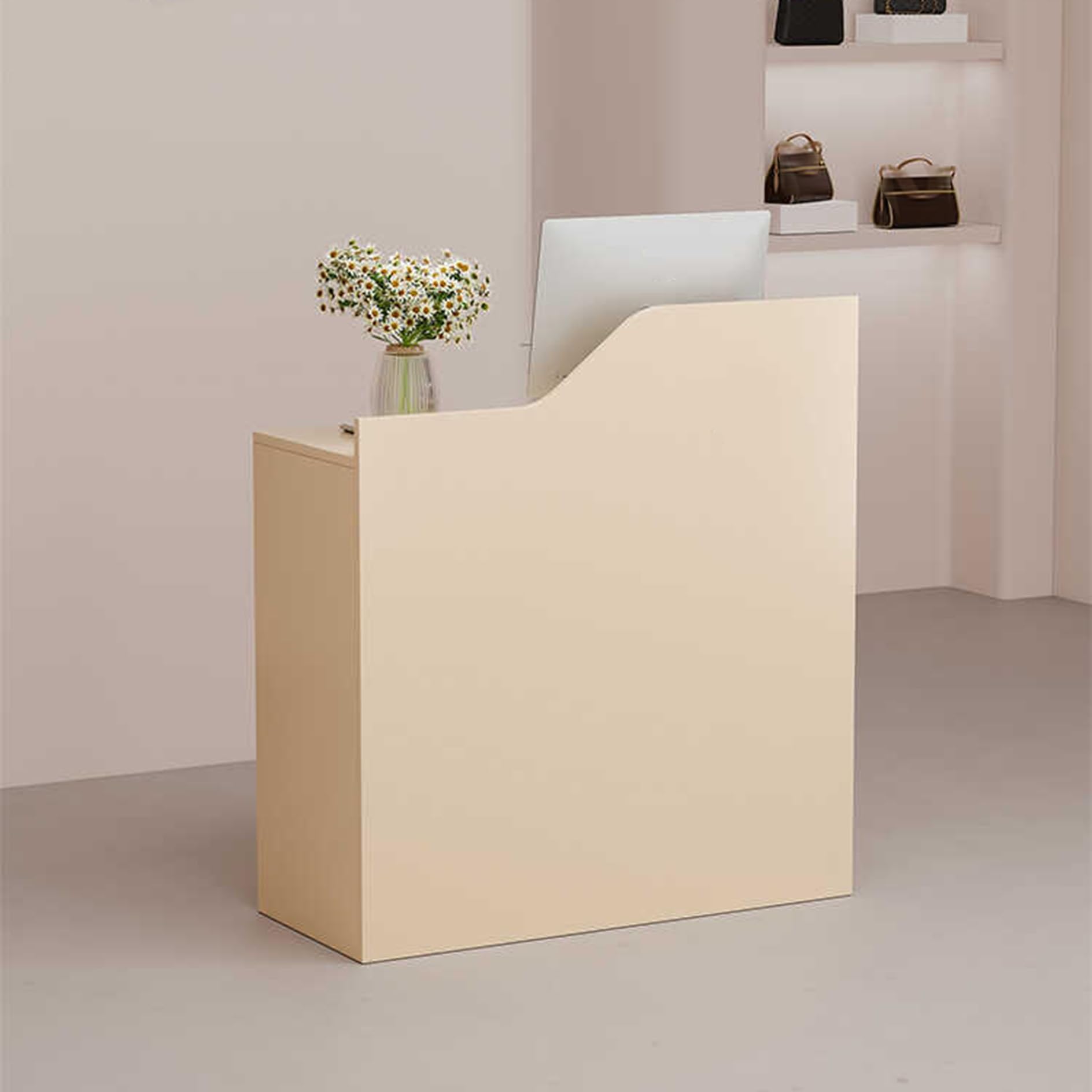 Bancone Reception,Banco Cassa per Negozio Ufficio,Tavolo Bancone con Cassetto,Bancone Espositivo,Semplice Moderno Tavolo Bar MDF,per Sale aziendali,Pasticcerie,Frutterie,Hotel(Cream,60x40x95cm)