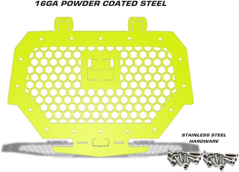 300 Industries Steel Grille Replacement for Polaris RZR XP 1000 Ride Command 2017-2018 - Single Piece Powder Coated Lime Squeeze - Hex