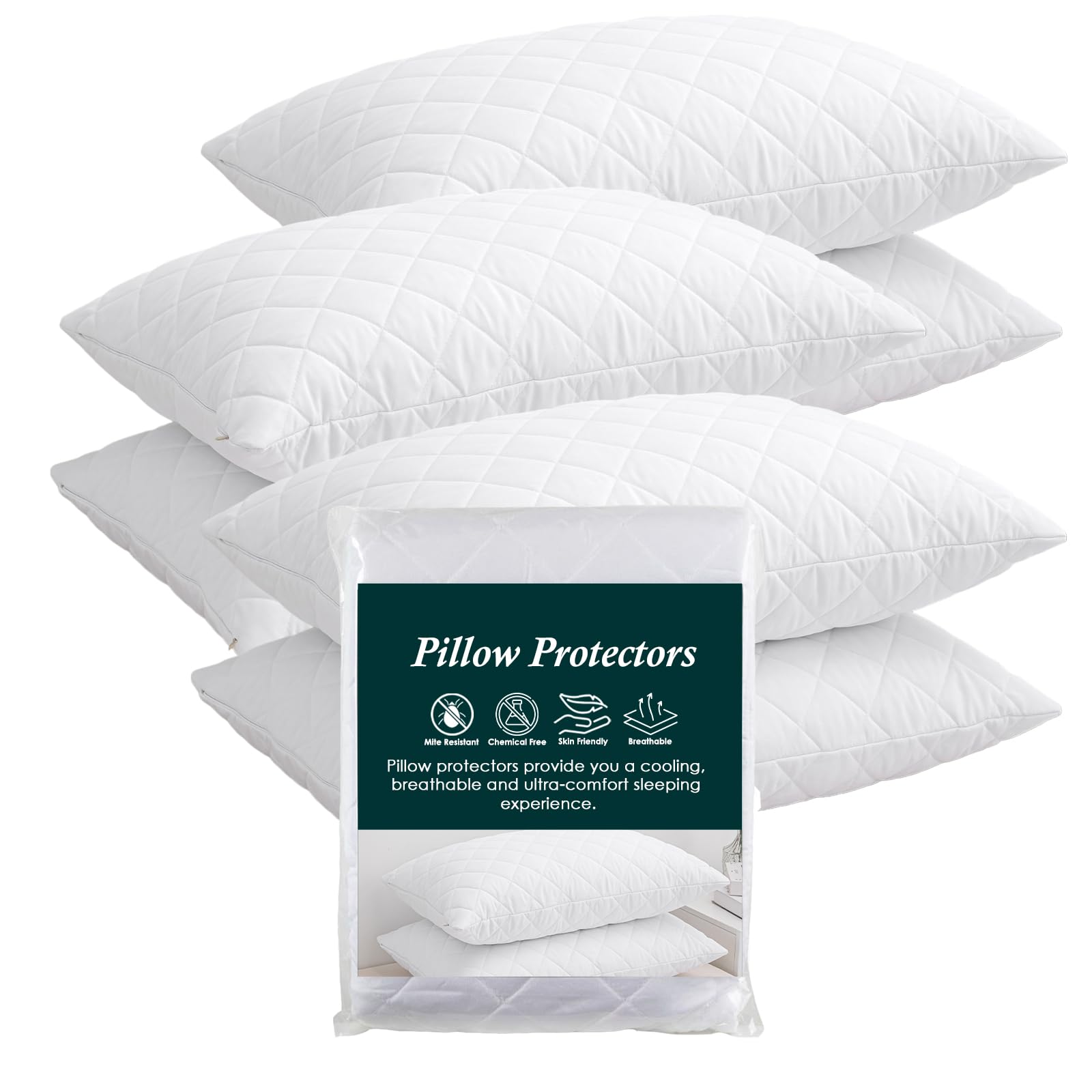 EDS Pillow Protectors Pack of 6 Quilted and Zipped Anti Allergy Soft and Comfortable Microfiber Pillowcase Protectors Breathable Pillow Protectors (PACK OF 6)