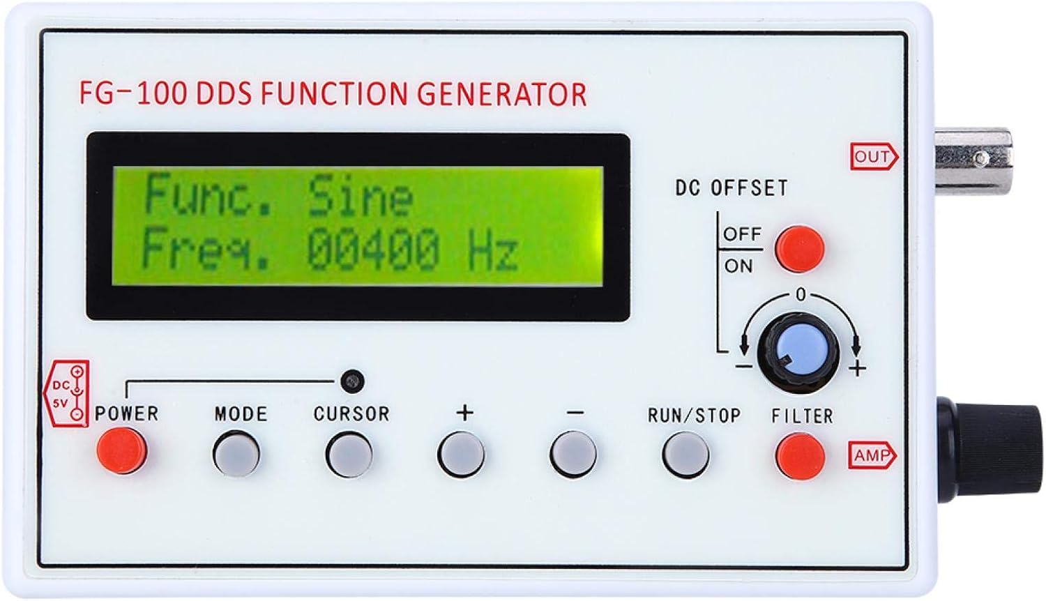 Front panel of ASHATA FG-100 DDS Function Generator