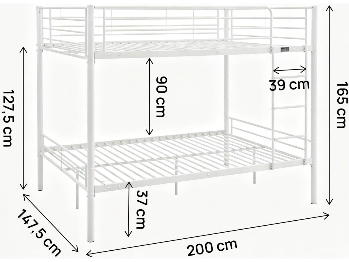 Lit double superposé avec sommier inclus "Adam" - 140 x 190 cm - Blanc