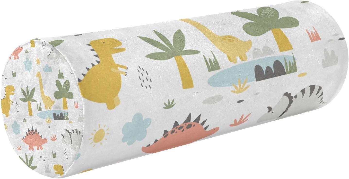 GuoChe Bolster Pillow Headboard Cute Dino Colorful Decorative Neck Roll