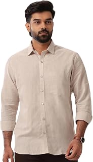 UATHAYAM Linen Classic Solid Slim Fit Full Sleeve Formal Shirt for Men | Premium 100% Linen Fabric | Lightweight, Breathab... Price In India