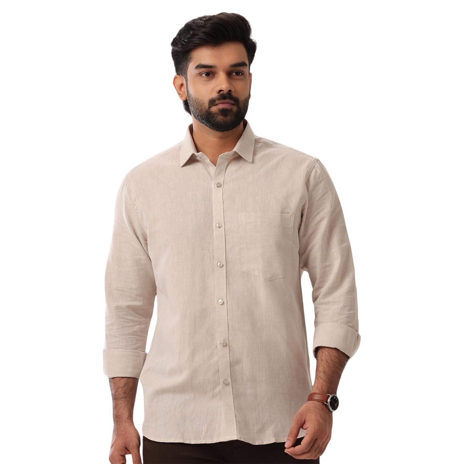 uathayam Linen Classic Solid Slim Fit Full Sleeve Formal Shirt for Men | Premium 100% Linen Fabric | Lightweight, Breathable Office Wear | Elegant Festive & Business Casual Outfit-picture-15