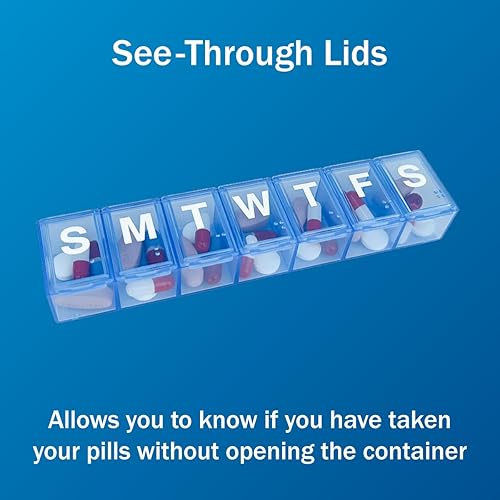 Miniatura 4 de Tienda Basic Care Organizador semanal de pastillas de 7 días, mediano, azul