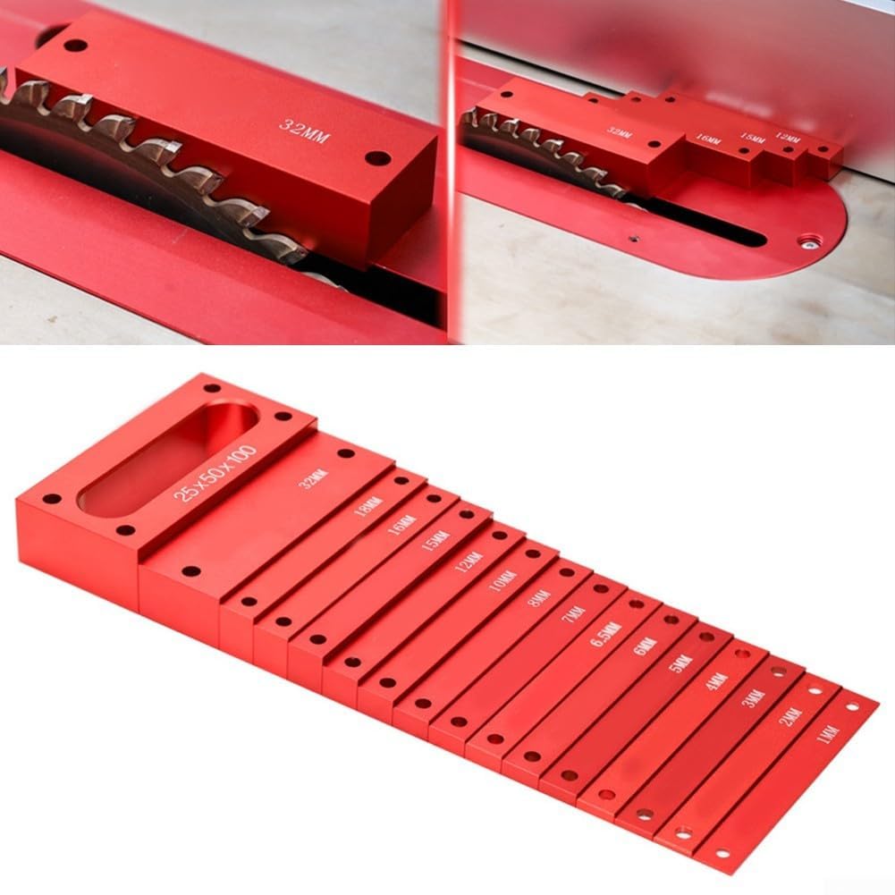 Lot de 16 jauges de précision pour le travail du bois - Outil d'étalonnage en aluminium - Rouge - 1 à 50 mm