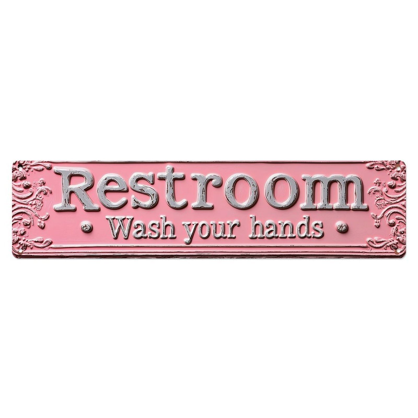 Jdyaojiesheng Vintage Pink Background Silver Text Ornate Borders Tin Sign Retro Metal Wall Decor Metal Poster, Home Bar Garage Farmhouse Cafe Wall Art Decoration 4X16inch