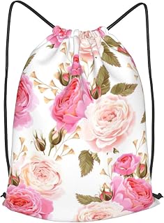 HKHLHLH Mochila de poliéster con cordón y diseño de flores, color rosa y rosa