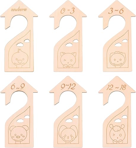 SECFOU 6 perchas de armario para niñas, organizador de madera para colgar ropa de guardería, divisores de tamaño de edad, armario de regalo para