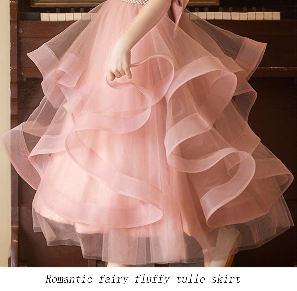 Mädchenkleid Aus Satin Tüll Ärmellos mit Schleife Ideal für Geburtstag Abschlussball Prinzessinnenhochzeit Party Langes Ballkleid Training Oder Aufführung(150cm)