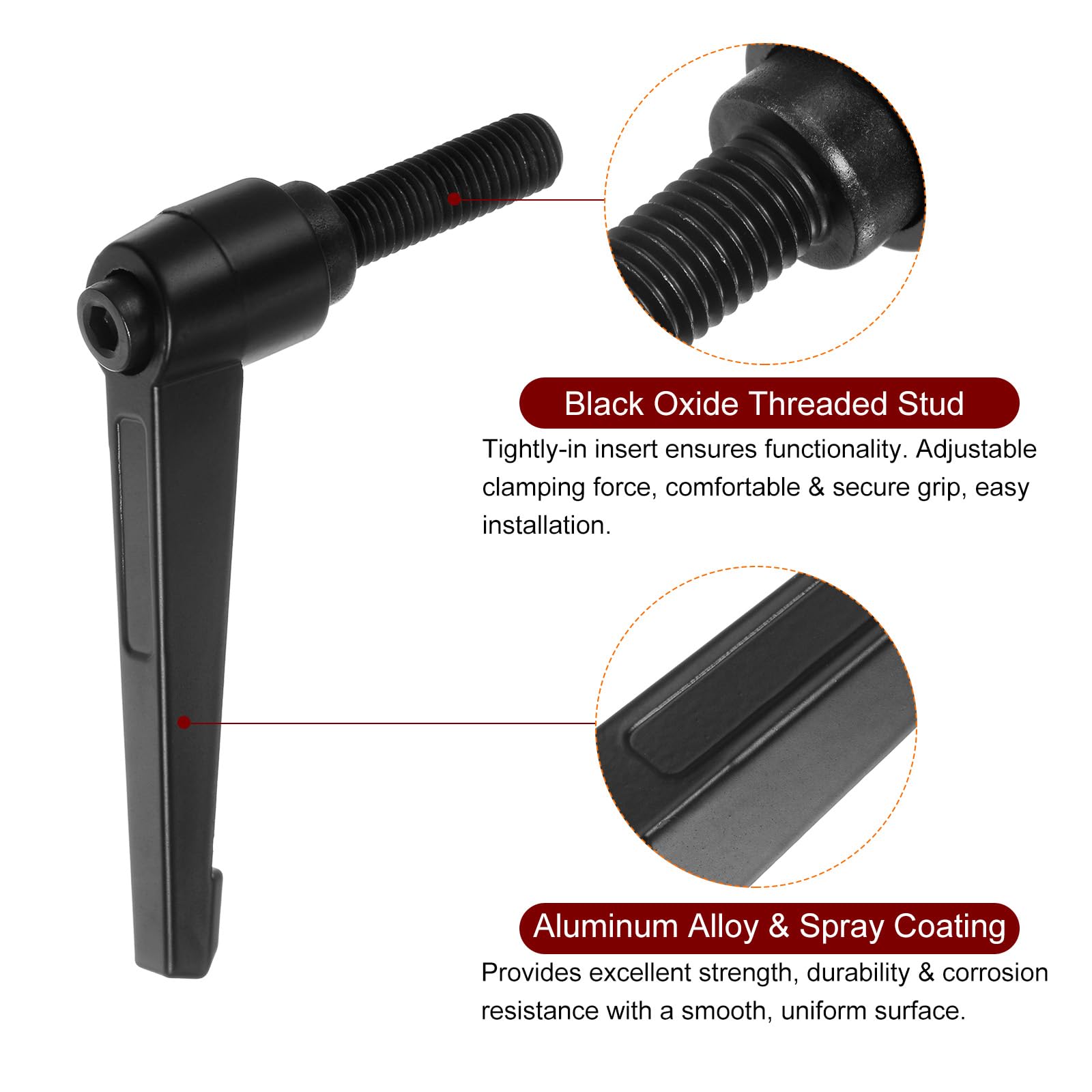 QUARKZMAN 4uds Ajustable Sujeción Palanca Manijas M12 x 60mm Macho Rosca Perno Perillas Giratorio Tornillo Bloqueo Rápida Liberación Trinquete Pulsador Botón Mango, Negro