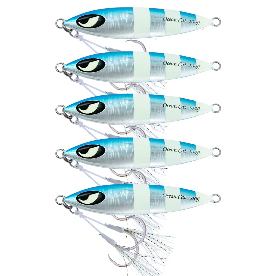 OCEAN CAT 1 PC Slow Fall Pitch Fishing Lures Sinking Lead Metal Flat Jigs Jigging Baits with Hook for Saltwater Fishing