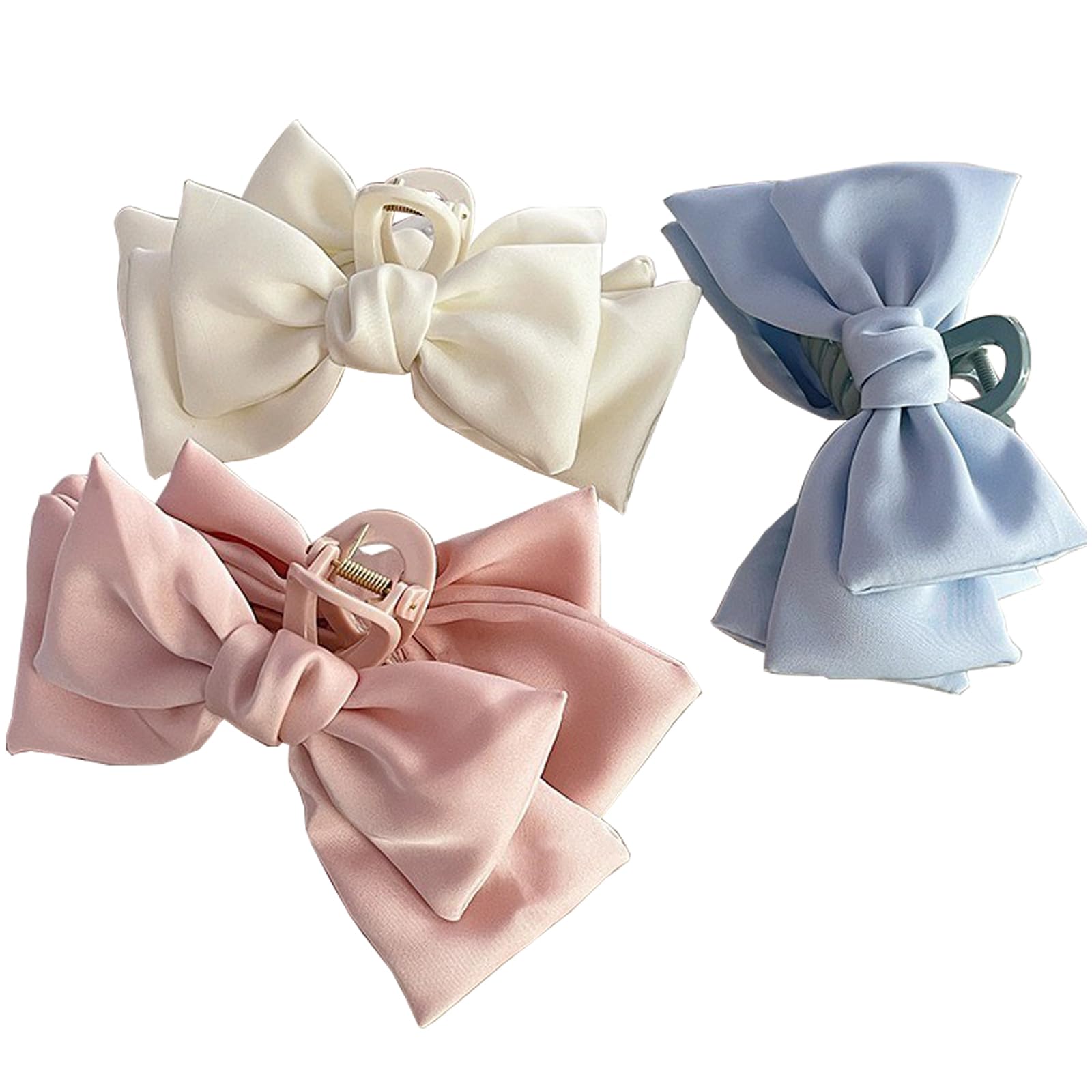 HarmonyCrafts 3Pcs Fashionable Retro Bow-knot Hair Claw Clips, Vintage Big Bow Claw Clips