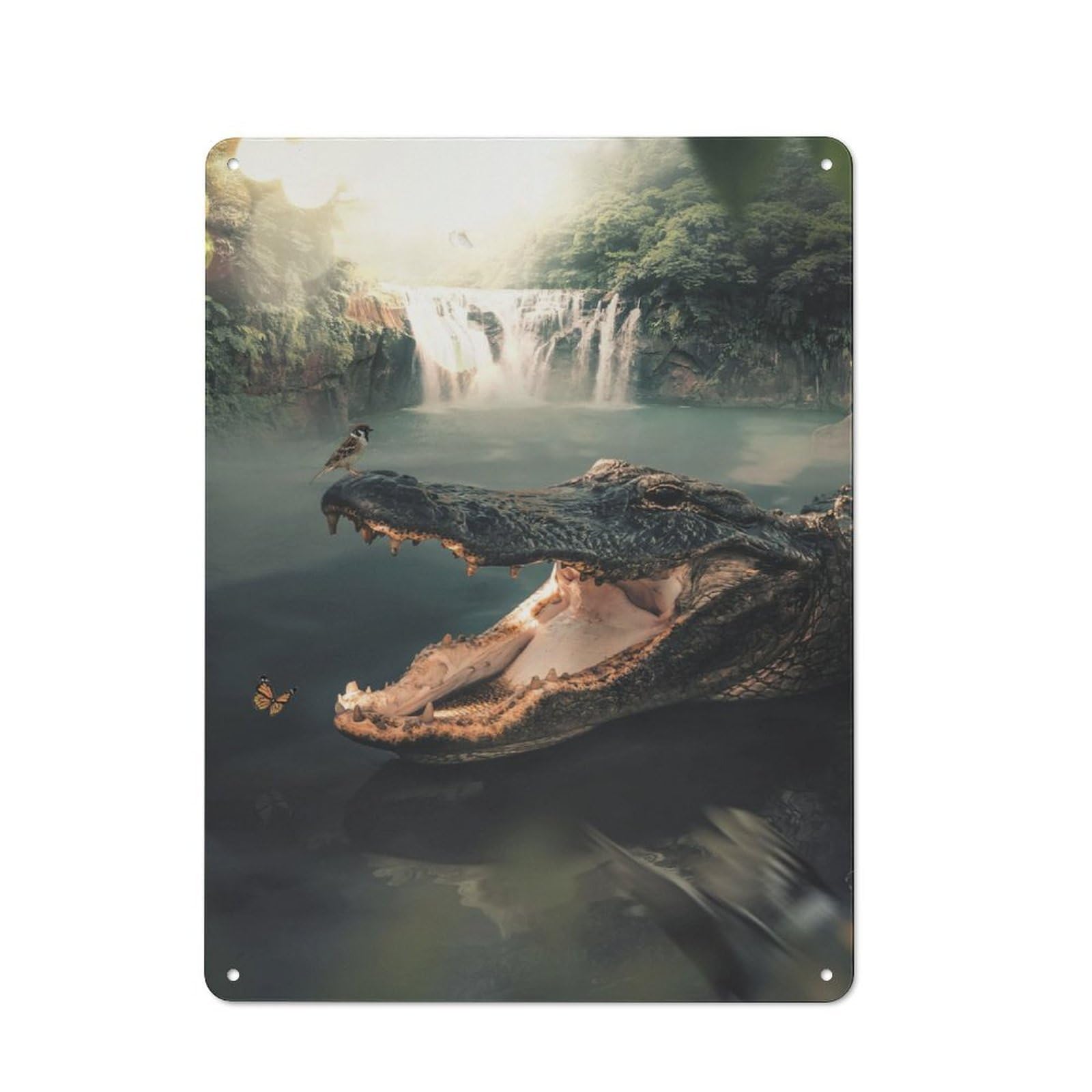 Junmoney Crocodile And Sparrow For Man Cave Or Games Room, Retro Metal Plaque 40X30cm, For Metal Sign Collectors, For Garage And Workshop Walls