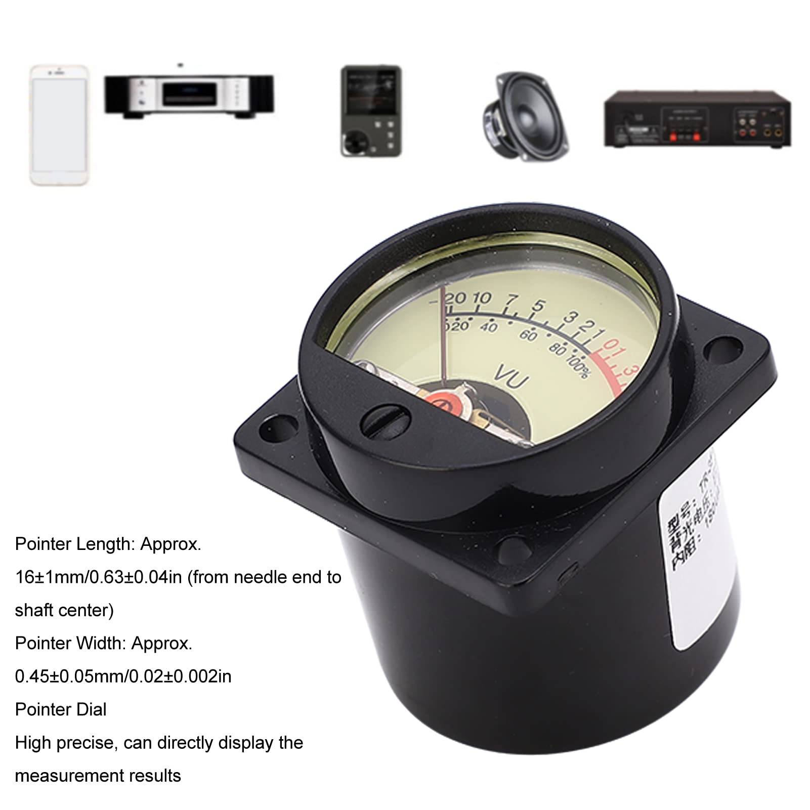 KIMISS Vu-mètre de Haute Précision avec Cadran Pointeur Jaune et Rétroéclairage LED Blanc pour Applications Audio de Panneau d'amplificateur