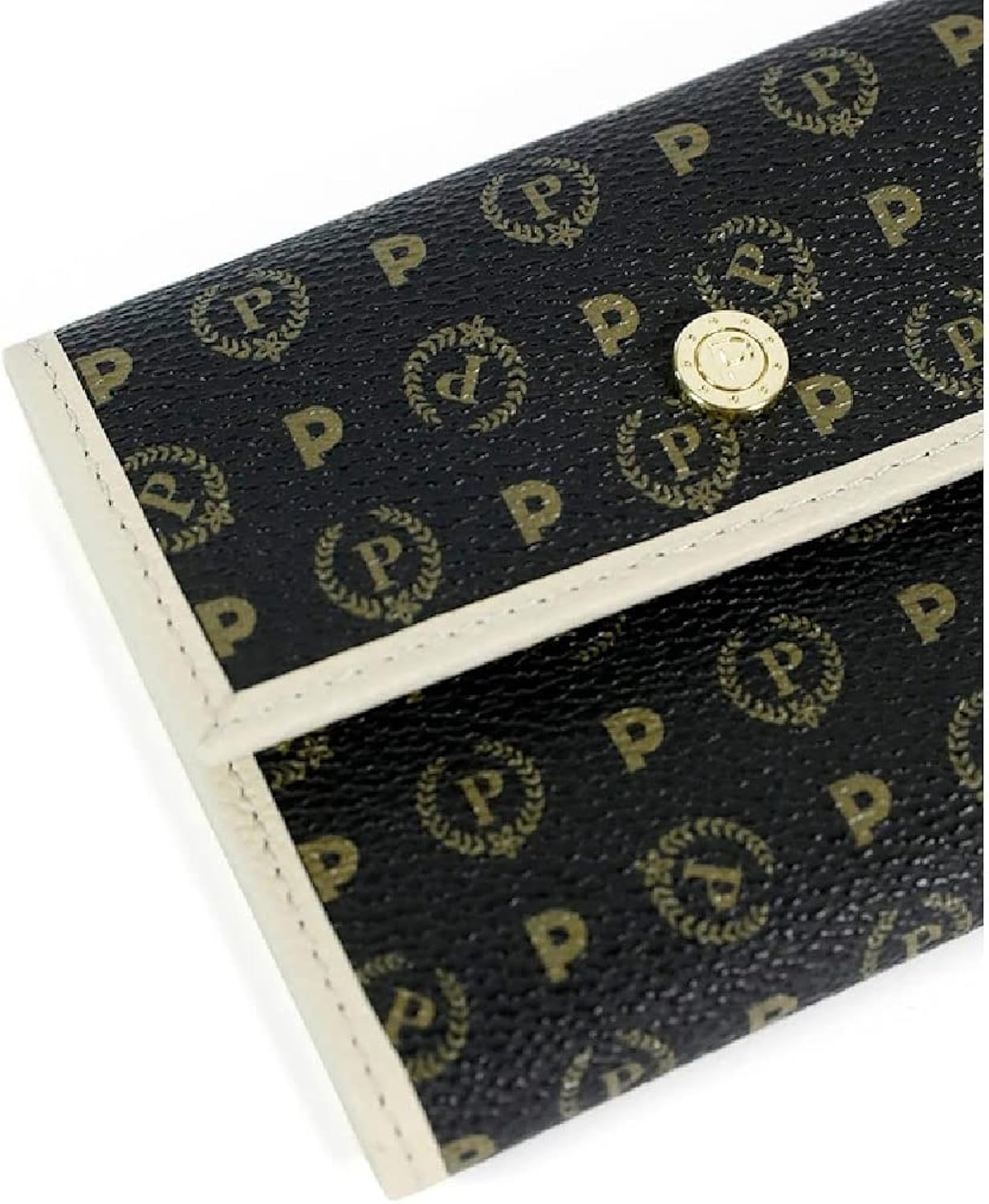 Portafoglio Pollini piccolo Heritage nero e bordo pelle avorio