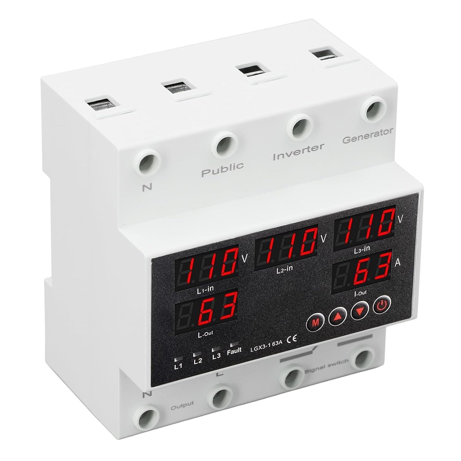 Generator Transfer Switch, Automatic Transfer Switch, Clear LED Display, 3 Phases, 4 Wires for Data Center Base Station (AC110V)