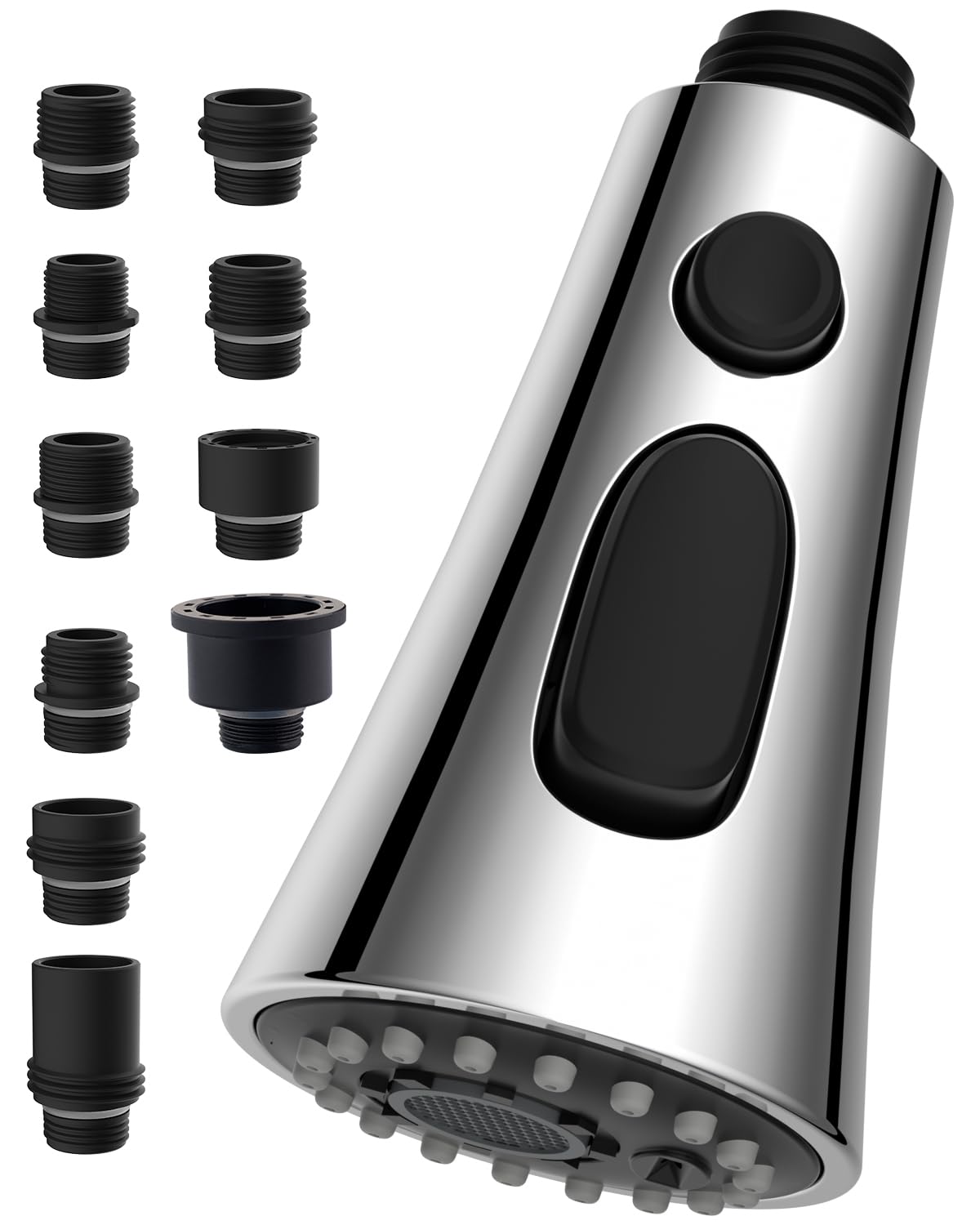 Hibbent Kitchen Faucet Head Replacement, 3-Function Kitchen Sink Spray Nozzle Compatible with Moen, Pull Down Kitchen Spray Head with 9 Adapters, EU Standard, Delta, Kohler Faucets, Chrome