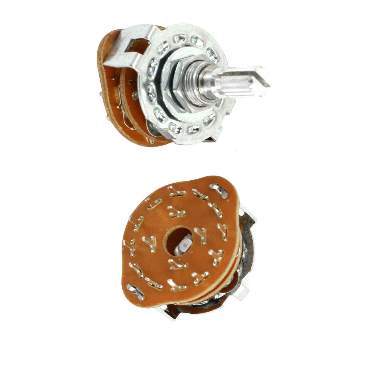 Aexit 2Pcs 16Pins Switches 20mm Shaft Length 4P3T 4 Pole 3 Throw Band Foot Switches Rotary Switch