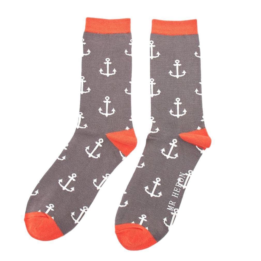 Miss Sparrow Anchors on grey Mens Novelty Ankle Socks Adult One Size