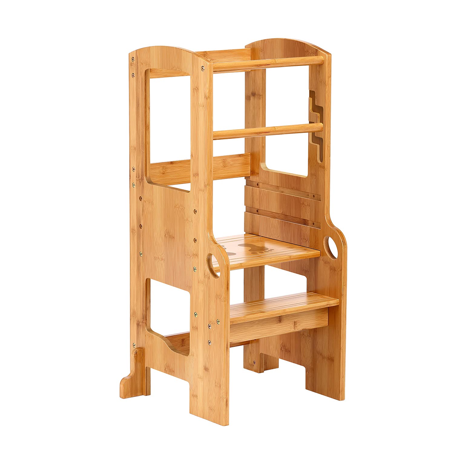 UNICOO Bamboo Height Adjustable Kids Kitchen Step Stool, Kids Learning Stool, Toddlers Stool, Toddler Standing Tower, Safe Step Stool for 1-5 Years