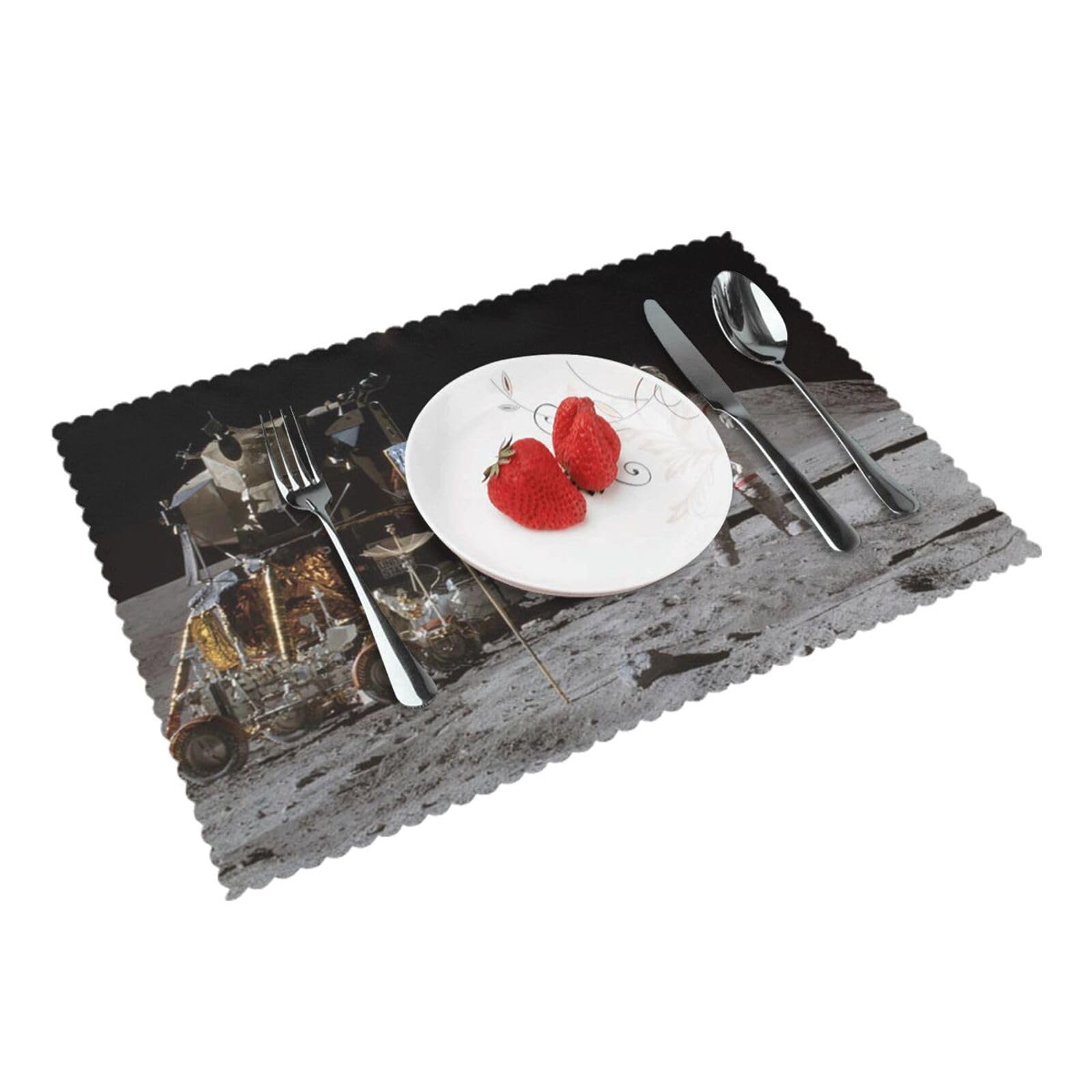 Astronaut on The Moon Printed Placemats Set of 4 PCS Washable Placemat for Kitchen Table Heat-resistant Table Mats 45x30 CM