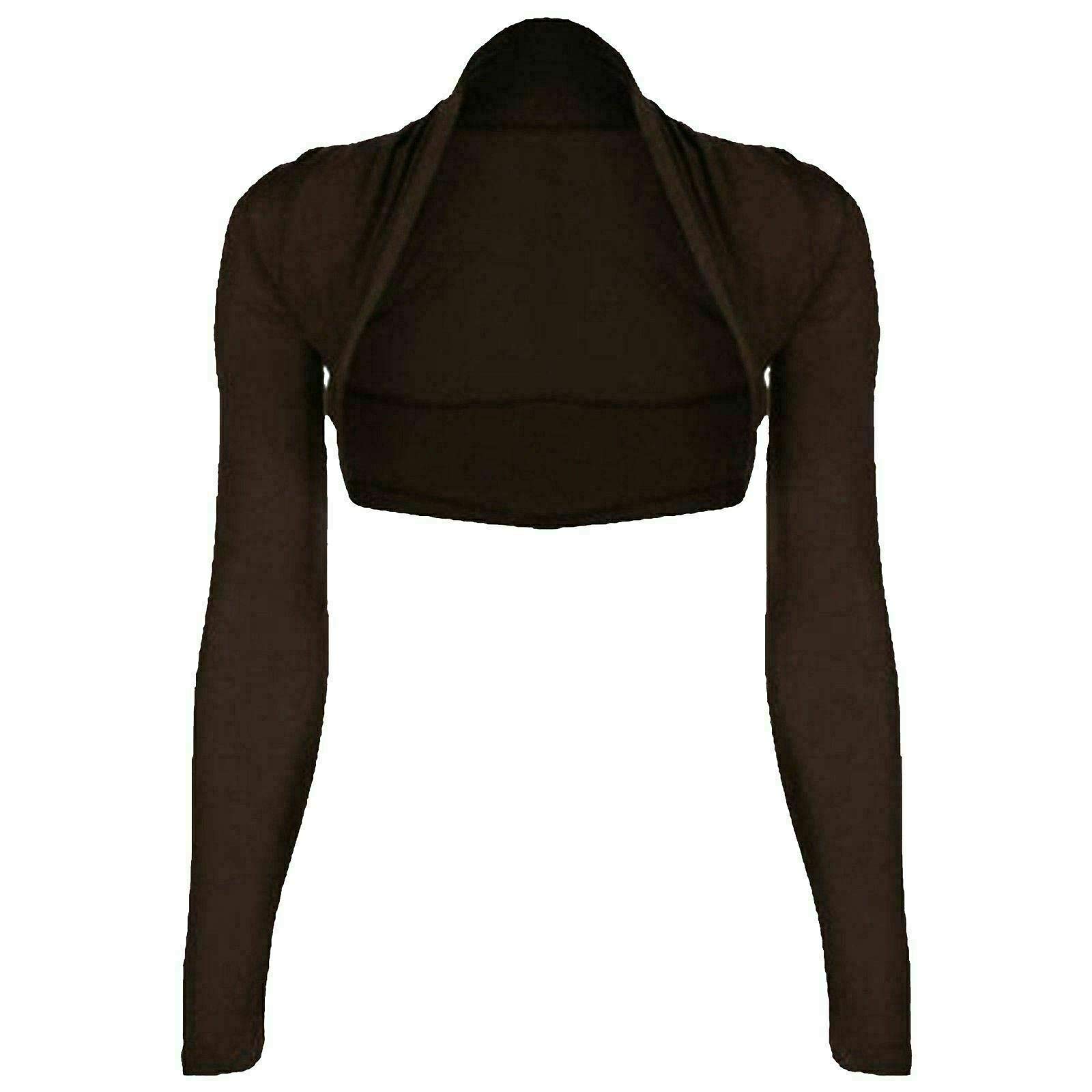 FAIRY TRENDZ LTD Womens Bolero Shrug - Long Sleeves Open Front Cropped Cardigan Blazer (Brown UK 20-22)