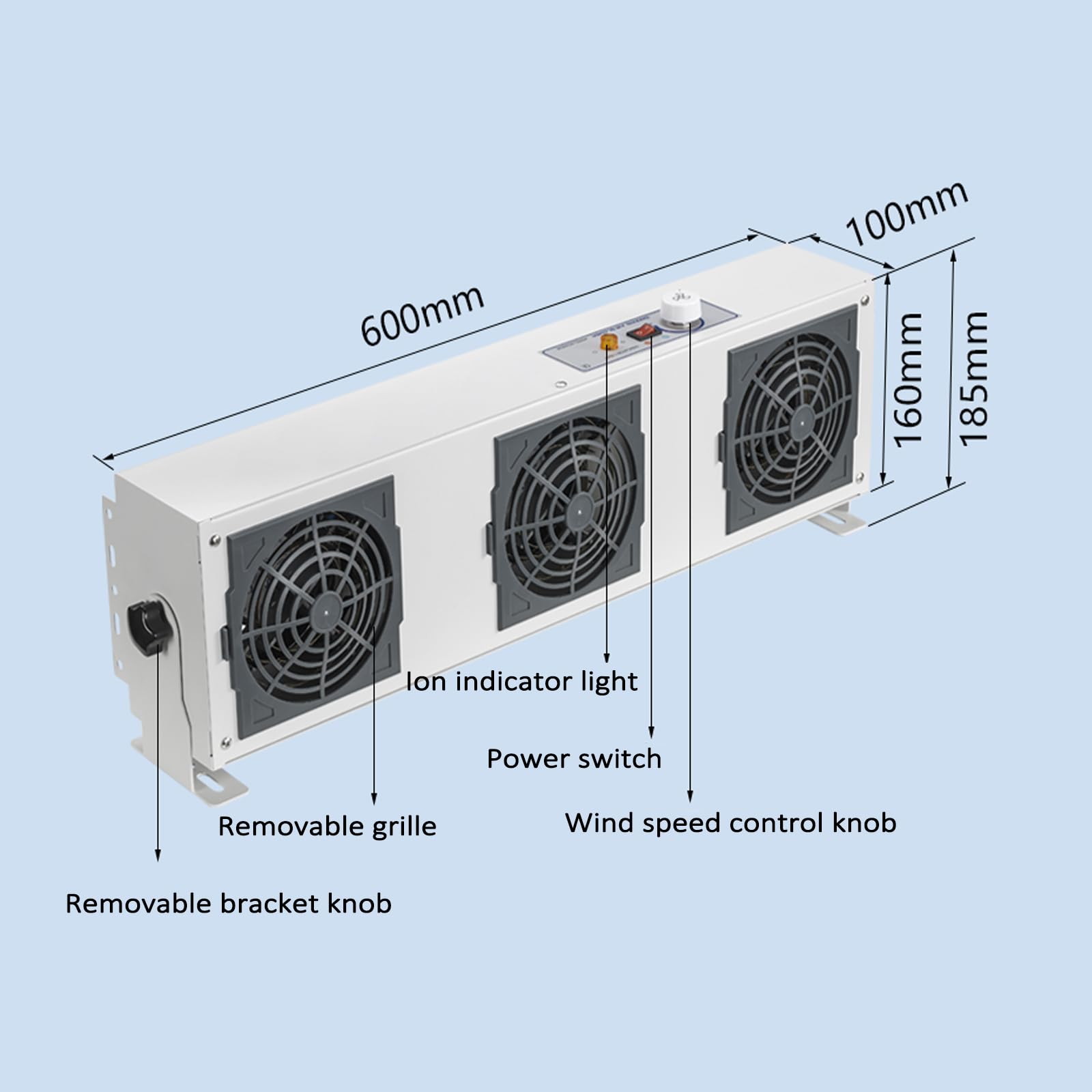 Ventilador ionizador antiestático, soplador de Aire ionizador de 2/3 Cabezales, eliminador de Ventilador de Escritorio ionizador, Cobertura de 400 * 700 * 1200 mm (3)